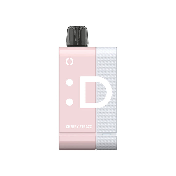 Off Stamp SW9000 Cherry Strazz disposable vape with pink emoji design and white textured grip.