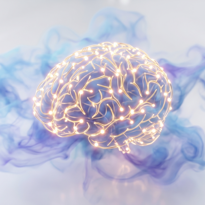 glowing neural pathways and vapor waves representing the onset of a nicotine buzz