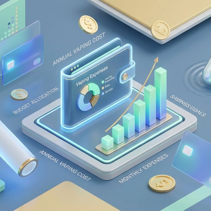 digital wallet, coins, and financial charts representing the cost of vaping