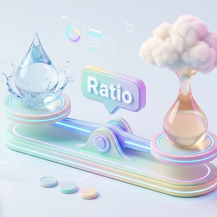 a scale balancing thin PG liquid and thick VG liquid with clouds