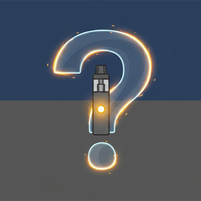 A guide to a blinking vape pen, illustrating alerts for low battery, low e-liquid, overheat protection, and short circuit