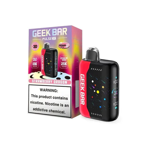 Geek Bar Pulse X 25K Thermal Edition disposable vape, Strawberry Dragon flavor.