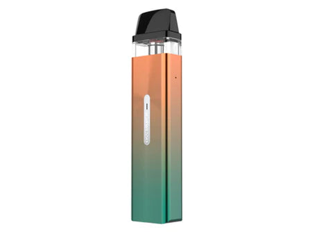 Vaporesso XROS Mini Pod Kit in gradient orange-to-green metallic finish, showing indicator light and Vaporesso logo.