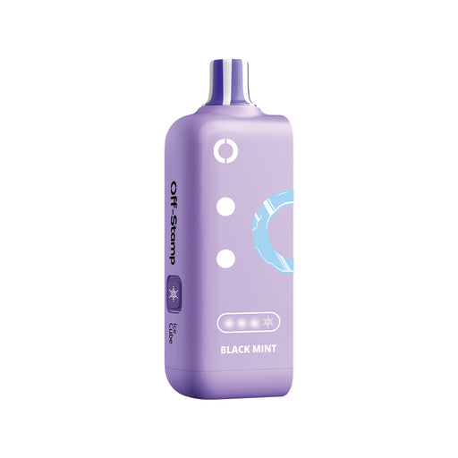 Purple Off Stamp X-Cube Ice Cube disposable vape, Black Mint flavor.
