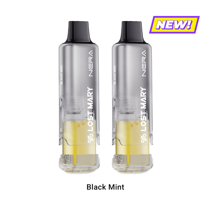 Two Lost Mary Nera Black Mint disposable vapes, yellow e-liquid, NEW! sticker.