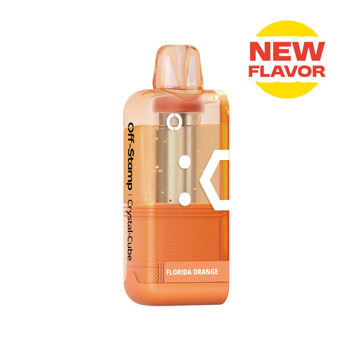 Off-Stamp X-Cube Crystal Cube Florida Orange disposable vape, visible e-liquid, new flavor.