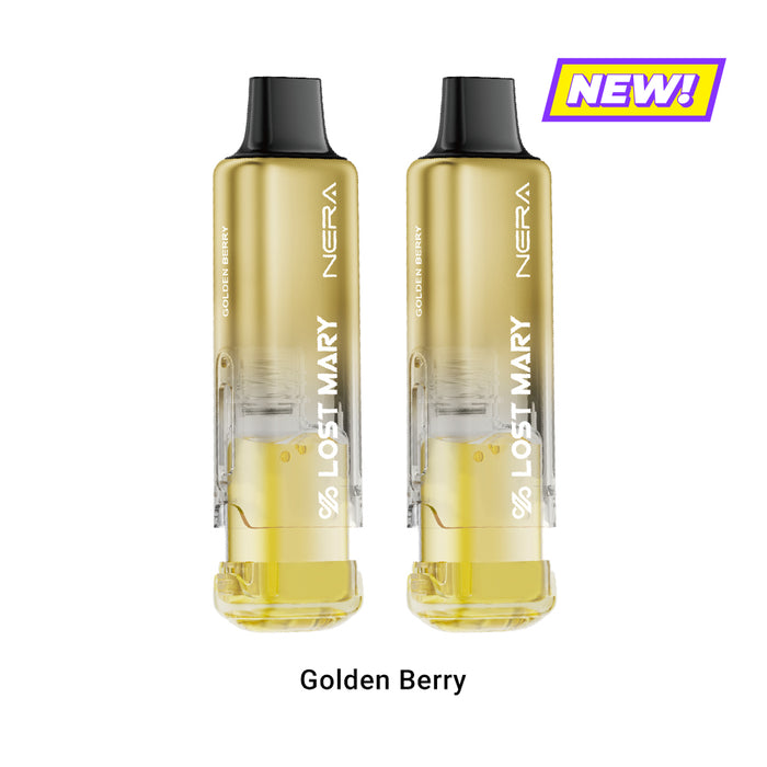 Two Golden Berry Lost Mary Nera Fullview 70K disposable vape pods, with 'NEW!' tag