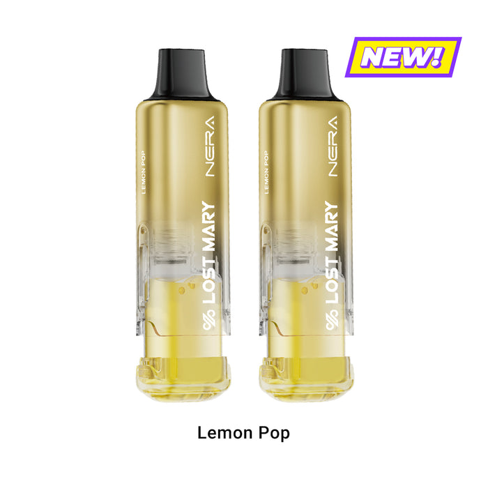 Two LOST MARY NERA FULLVIEW 70K disposable vapes, Lemon Pop flavor, gold, NEW!