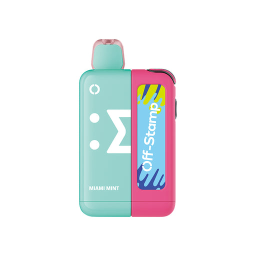 Dual-tone pink and mint green Off Stamp X-Cube Classic Kit vape device with "Miami Mint" text.