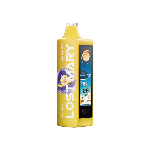 Yellow LOST MARY MO20000 Pro Space Limited Edition vape, Pear Drop flavor, 25W screen.