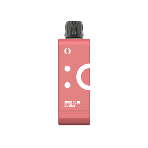 Off Stamp SW9000 disposable pod in Sour Lush Gummy flavor. Pastel pink with white circular designs and accents.