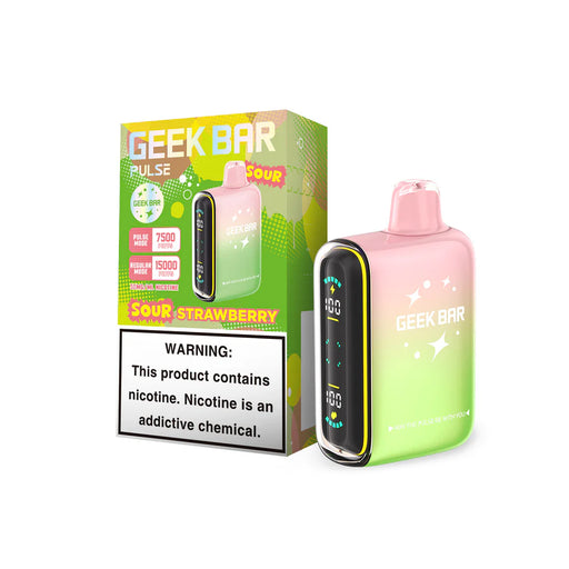 Geek Bar Pulse 15K Sour Edition disposable vape - Sour Strawberry, 15000 puffs.