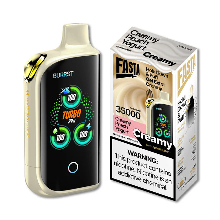 FASTA Burrst 35000 Creamy Series disposable vape, Creamy Peach Yogurt, 35000 puffs.